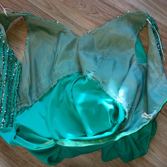 Vintage 60s Green Capelet Sequin Gown ILGWU Union Made Dress - Picture 12 of 15